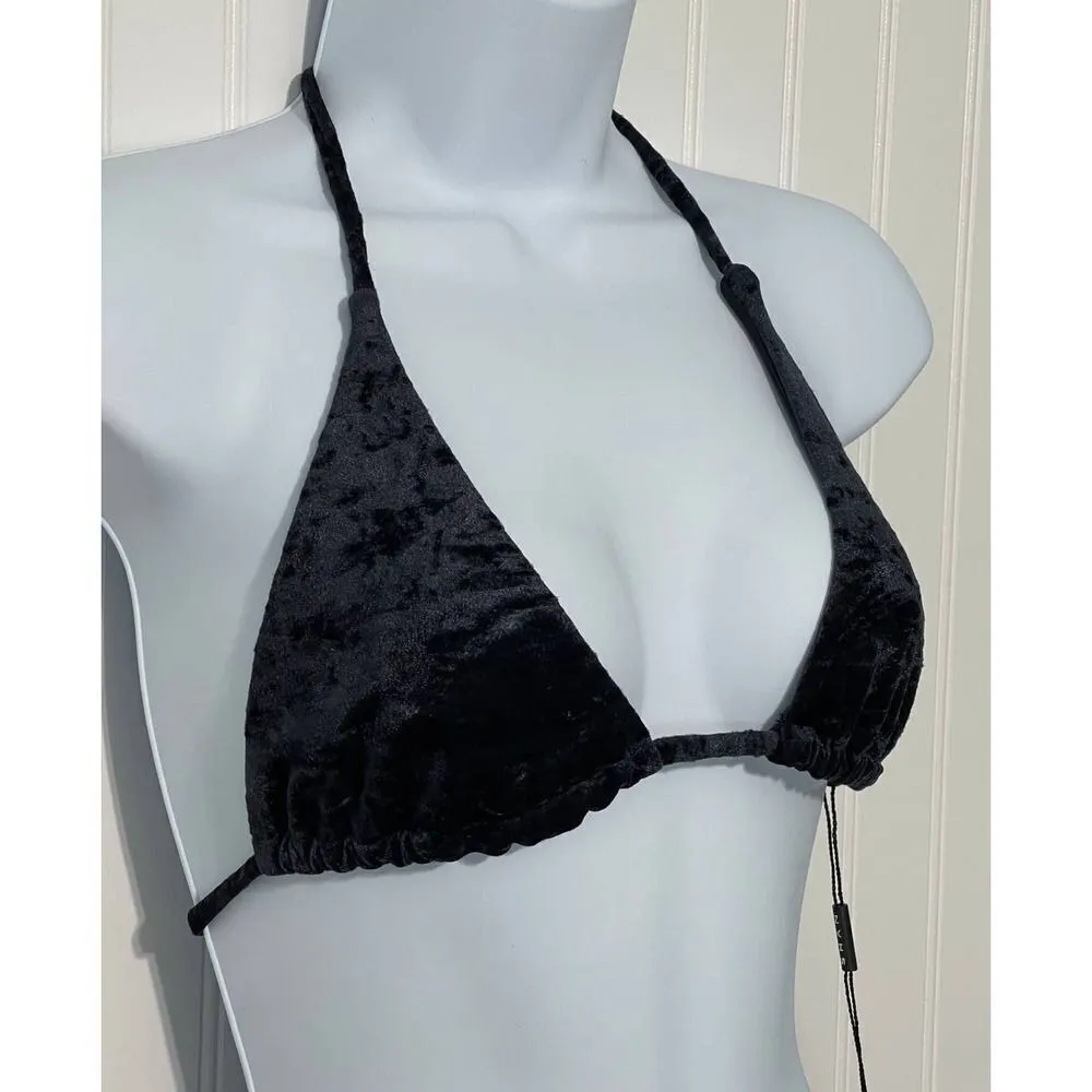 SHAN Velours Onyx Black Velvet Bikini Set Size 8 Triangle Top & Bottom Swimsuit - Image 6