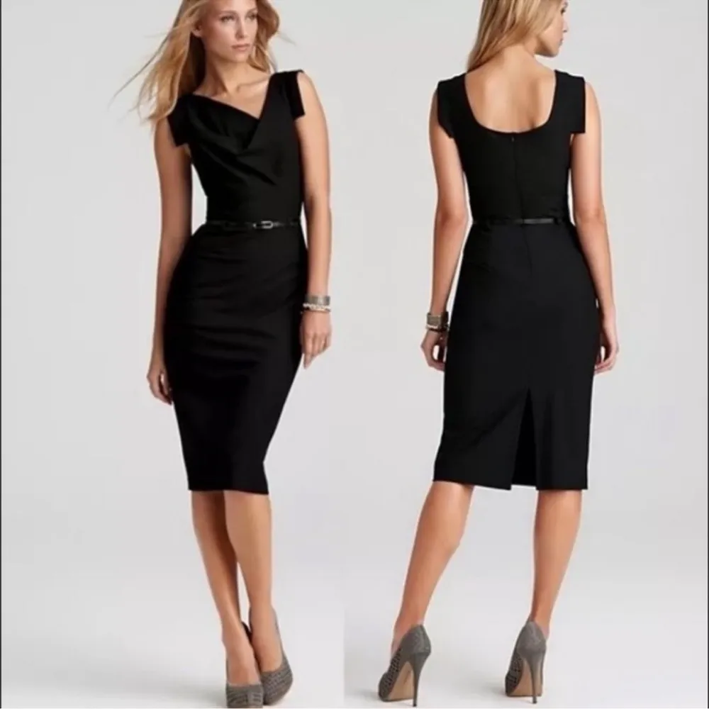 NWOT Black Halo Belted Classic Jackie O Midi black Dress size 6 - Image 4