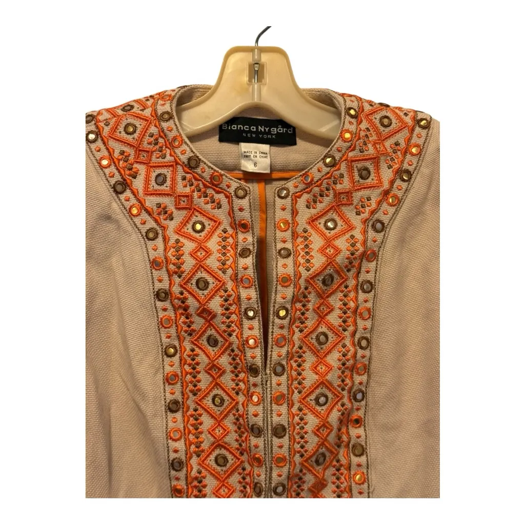 Bianca‎ Nygard Silk Blend Embroidered Pantsuit Size 6 - Image 4