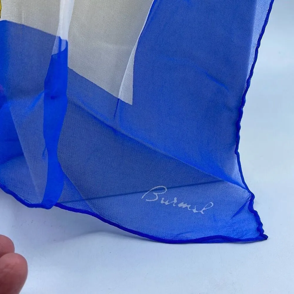 Vintage Burmel flower abstract print rectangle scarf. Blue - Image 4