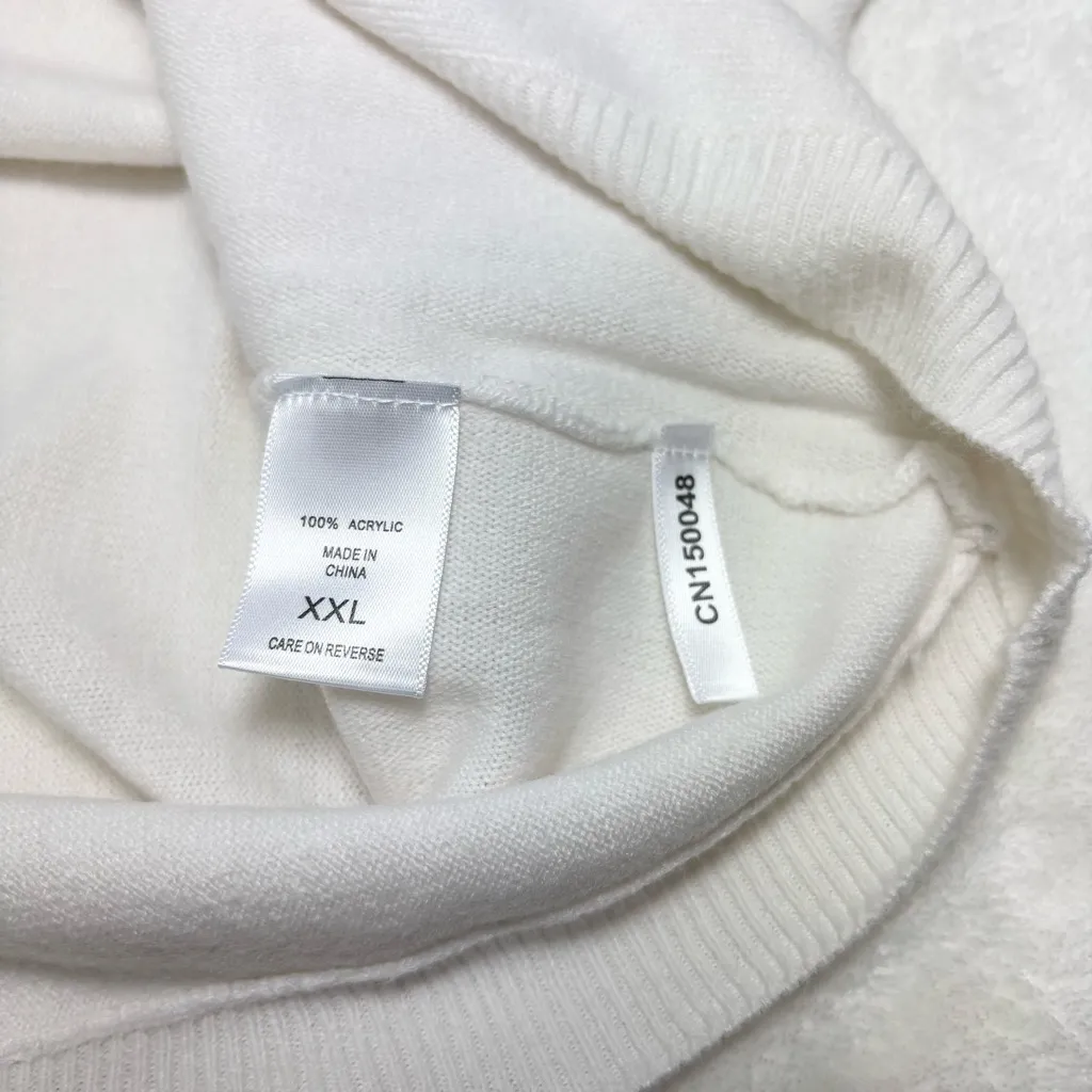 Soho white textured knit loose boxy sweater ,boat neck and 3/4 sleeves XXL - Image 10