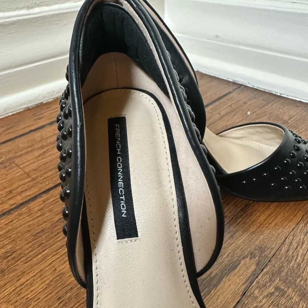 French Connection Black Vegan Leather Studded Pumps Heels - Image 10