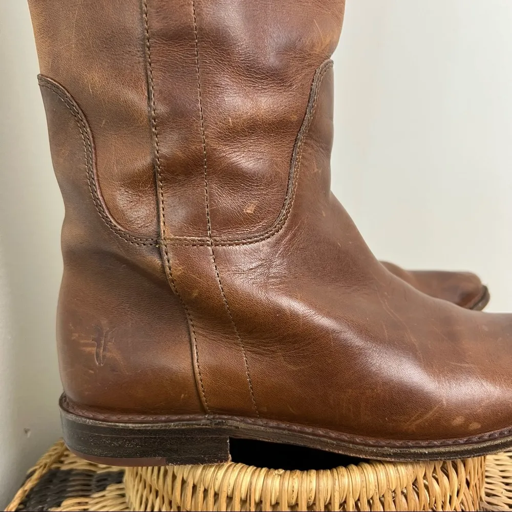 Frye Paige Tall Riding Boots in Dark Brown Leather Size 6 Overlapping detail - Image 3