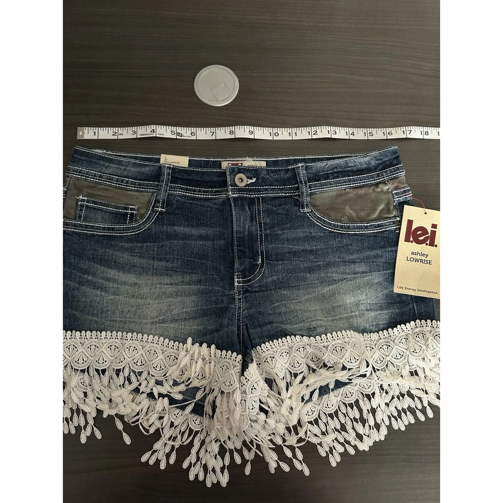 Vintage Lei Womens Size 11 Jean Shorts Boho Festival Camo Fringe‎ Bollywood NWT - Image 4