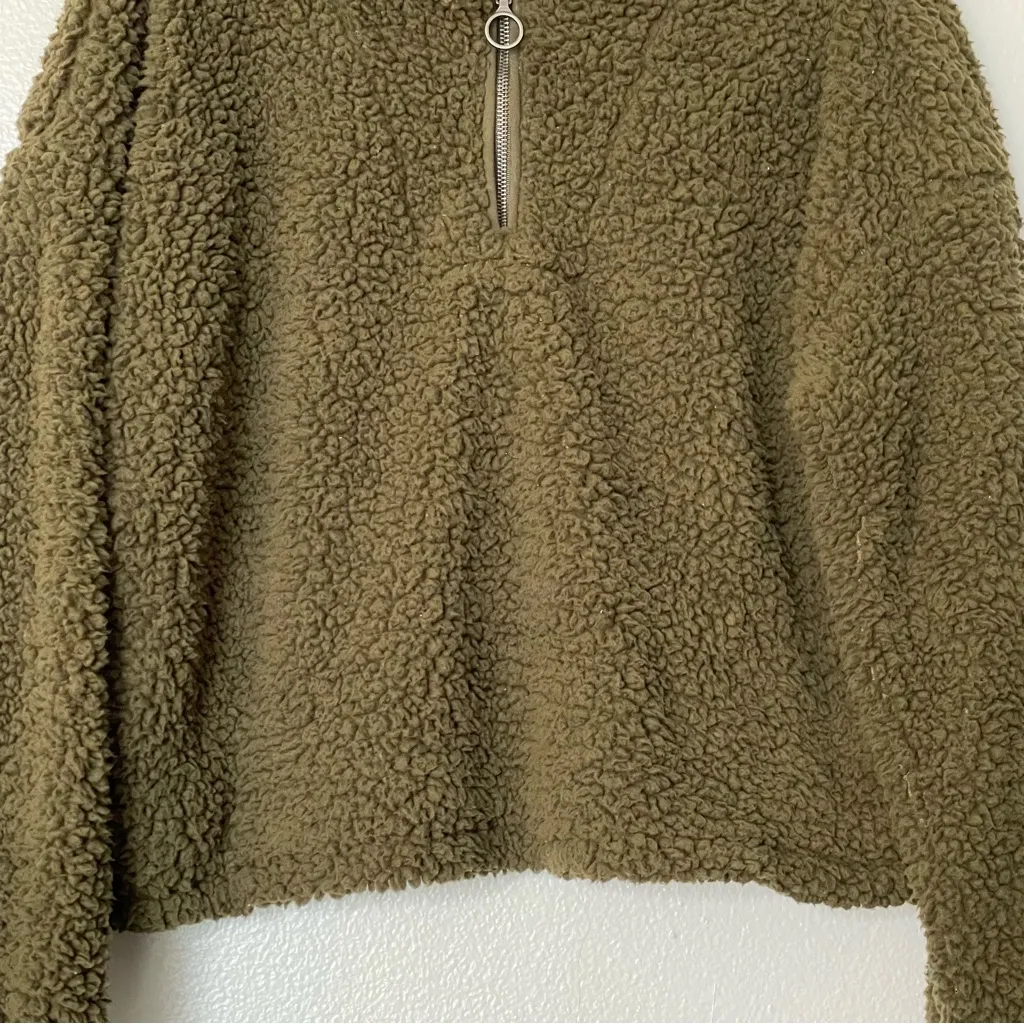Thread & Supply Quarter Zip Teddy Sherpa Olive Green Pullover Coat Jacket XL - Image 4