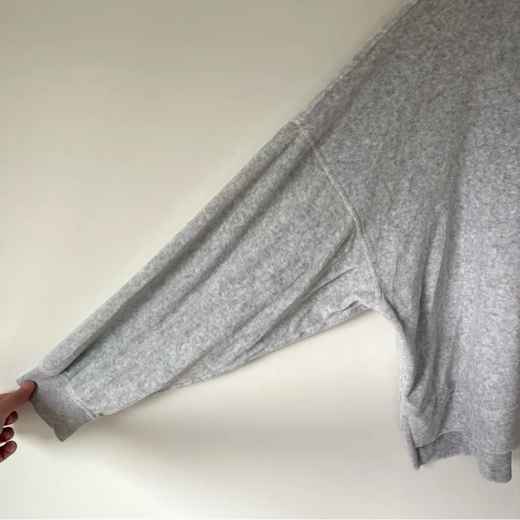 Aerie Gray Velvet Velour Hoodie Pullover Sweatshirt Athleisure Loungewear Soft - Image 4