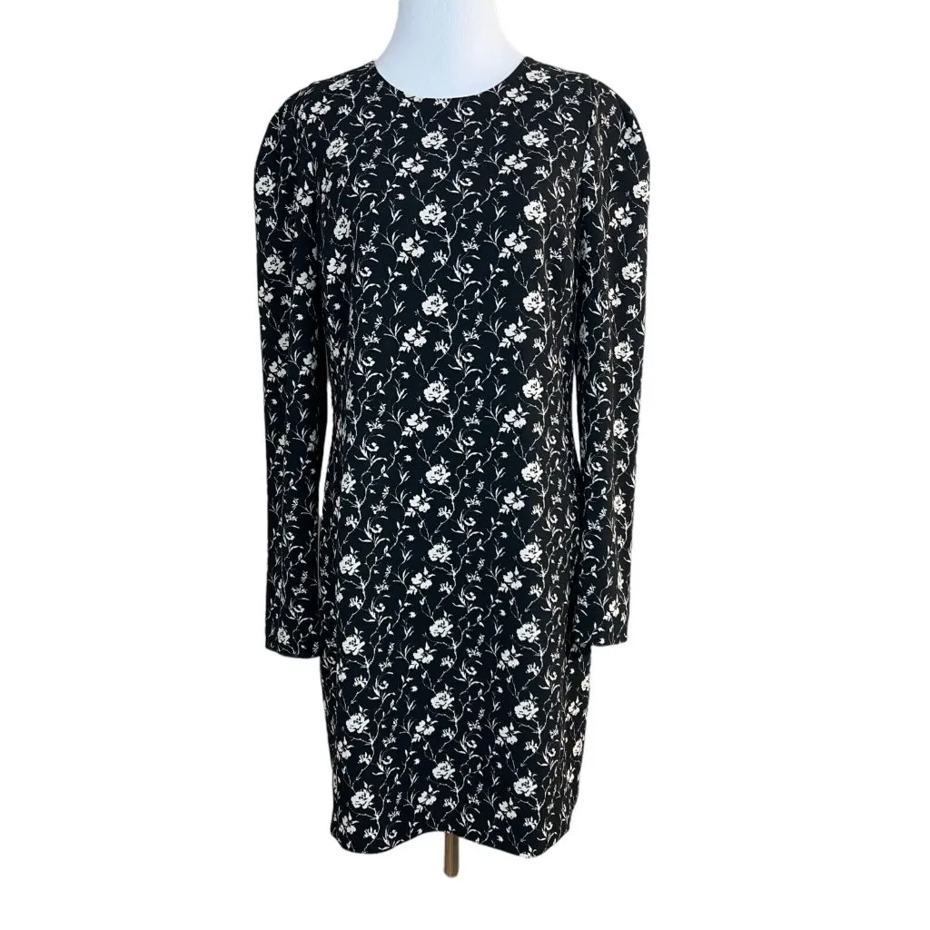 Club Monaco Dress 8 Black White Floral‎ Long Sleeve Kaisle Sheath Above Knee - Image 15