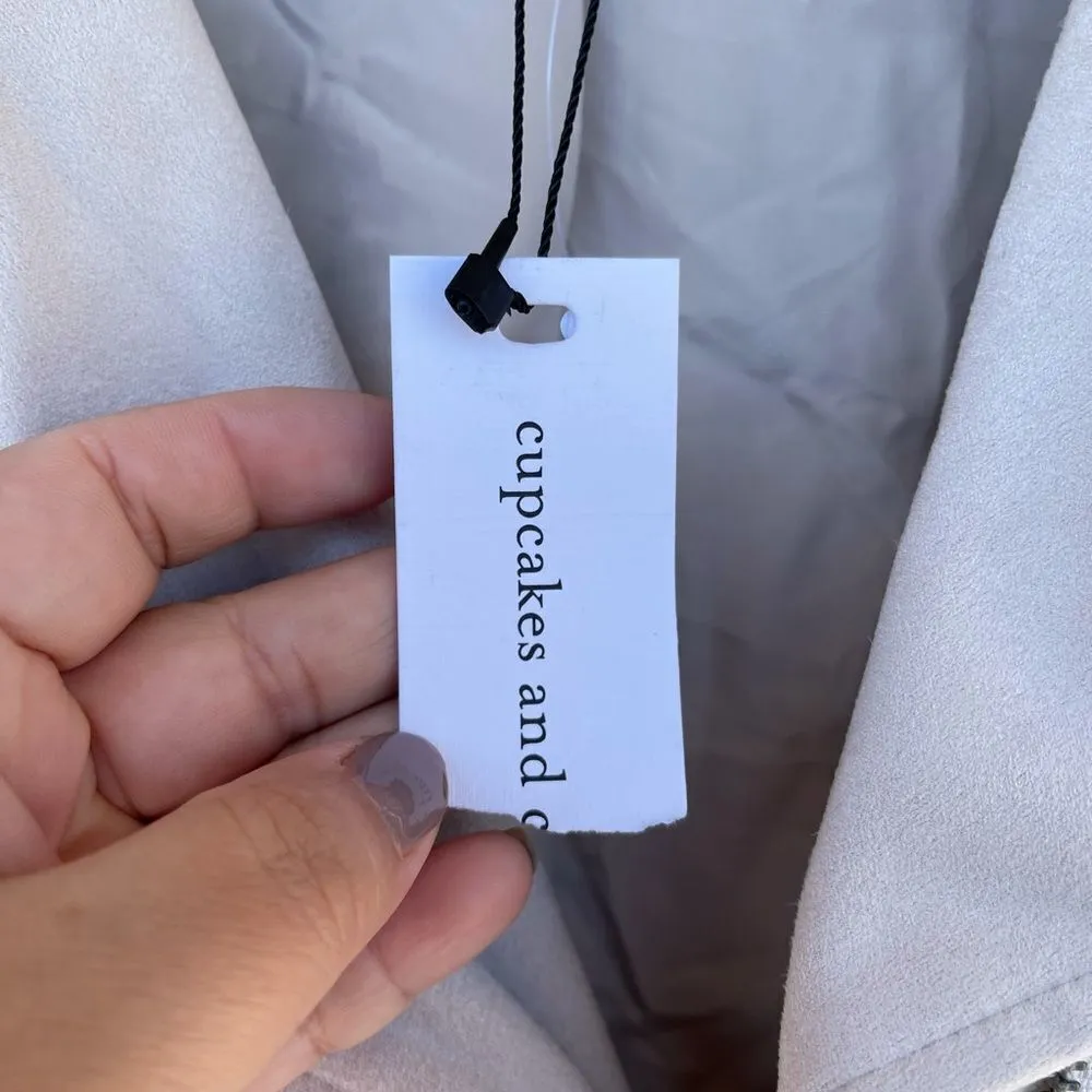 Cupcakes And Cashmere Faux Suede Manele Moto Biker Jacket Size Small Tan - Image 4