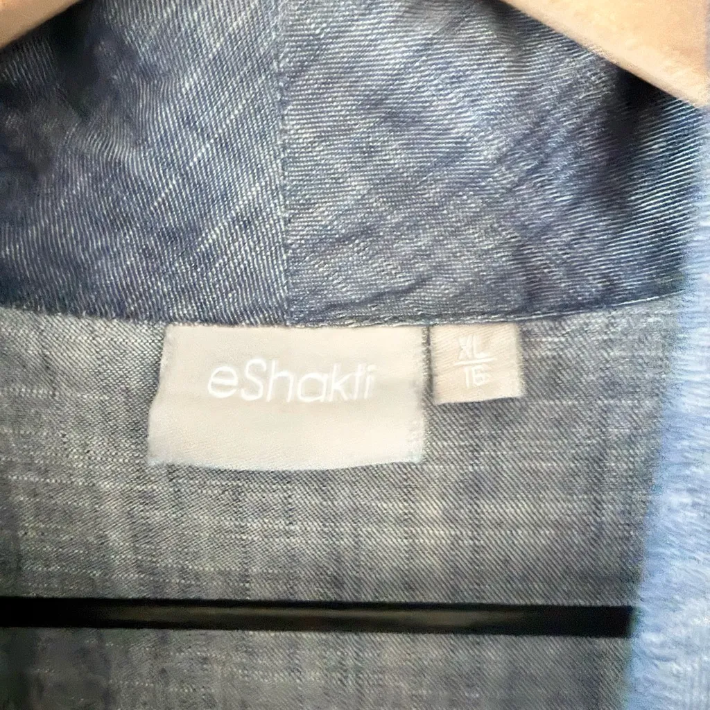 eShakti Short Sleeve Twist Front Detail Midi Dress in Blue Chambray Size 16 - Image 3