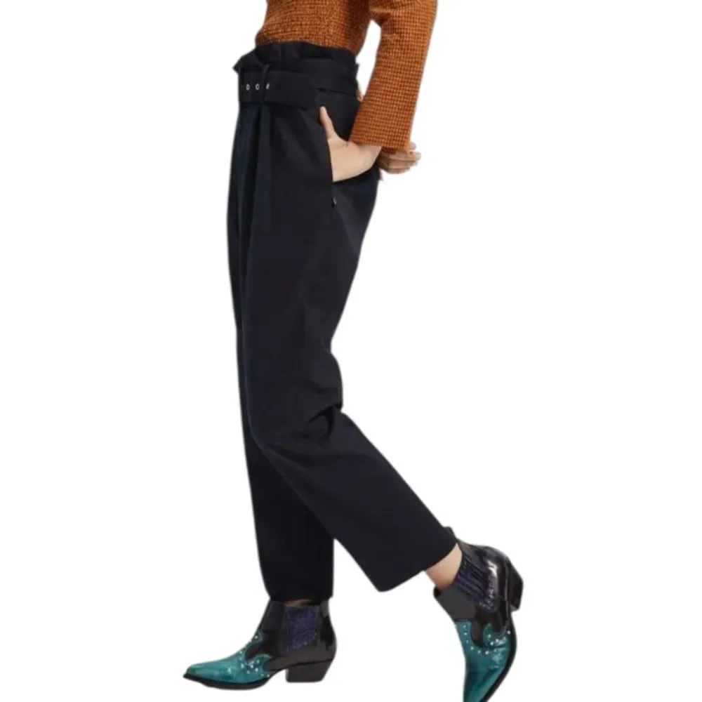 SCOTCH & SODA Navy Blue High Rise Peached Cotton Paper Bag Pants Size XS 140.00 - Image 2