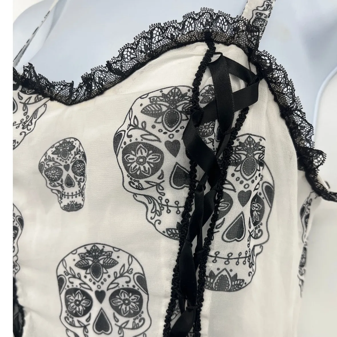 Royal Bones Tripp NYC Y2K Skull Dress Sz S Goth Emo Alt Girl Punk Lace Corset - Image 3