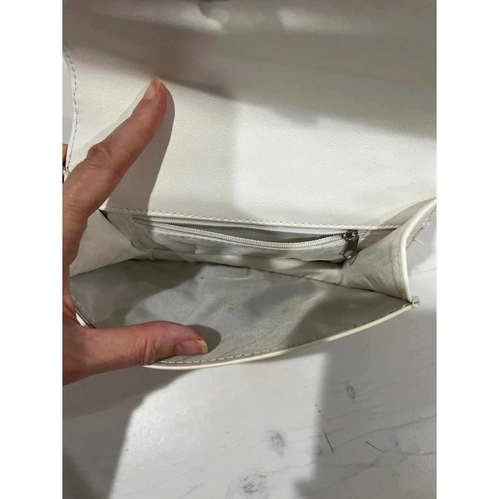 White Faux Leather Crossbody Bag‎ Studded Flap Fringe Small Purse - Image 4