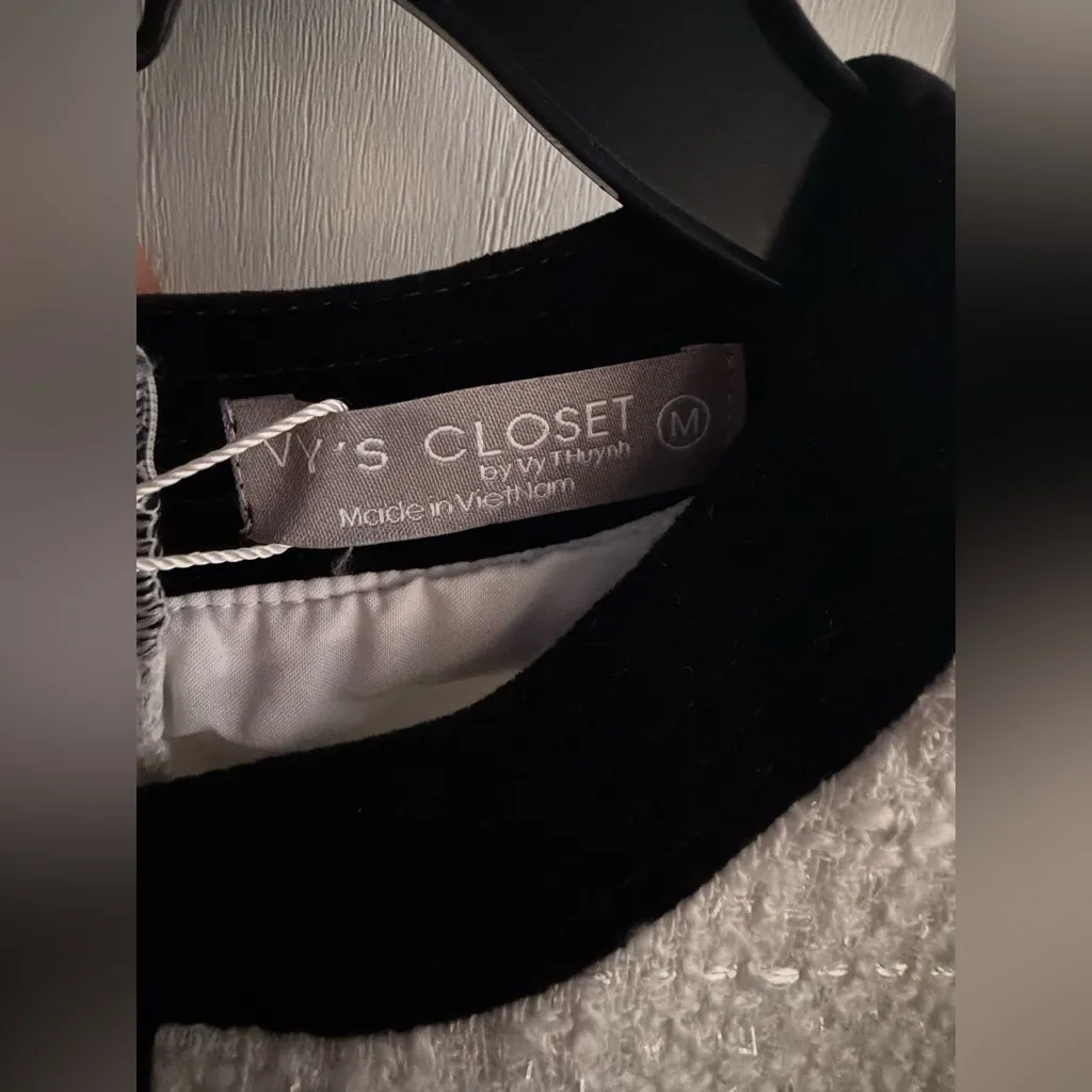 VY’S CLOSET, Dress White Black, Tweed Blazer Buttons Mini Women’s Size M NWT Size M - Image 2