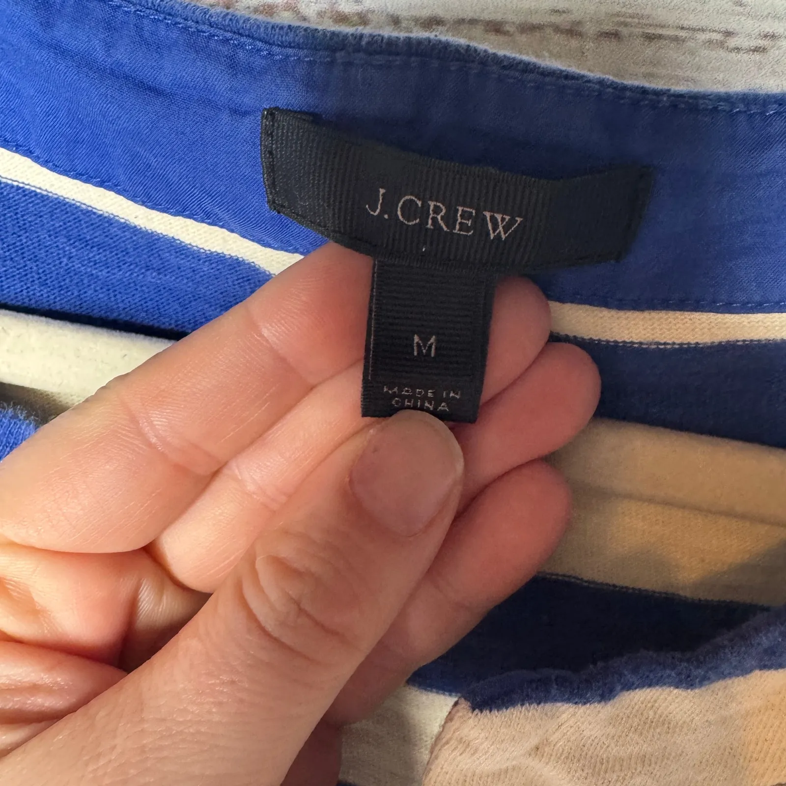 J.Crew Blue White Stripe 3/4 Sleeve Split Neck Tunic Top Size Medium 100% Cotton - Image 3