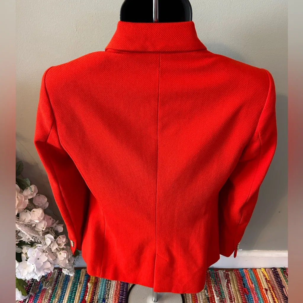 ZARA Double Breasted Blazer Crest Buttons Suit Coat Jacket Vibrant Red Small - Image 4