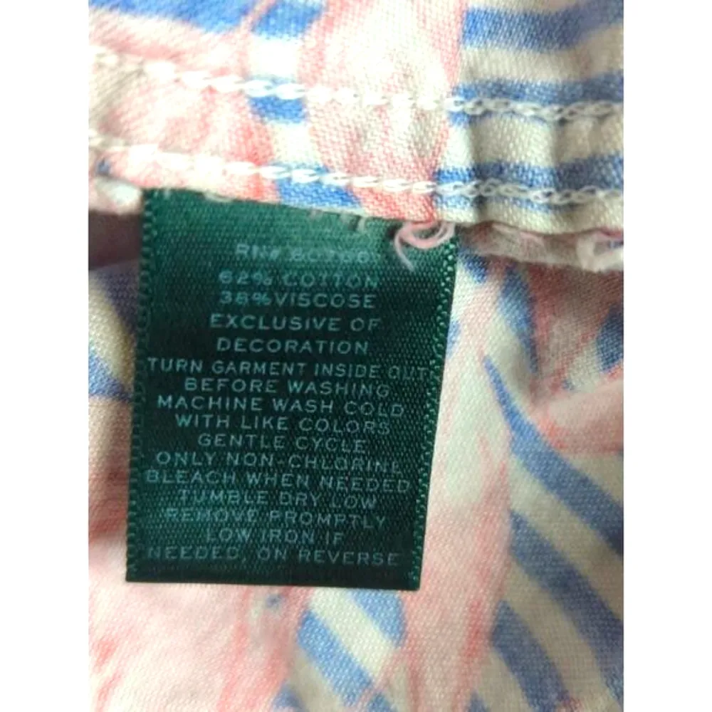 Lauren Ralph Lauren Blue White Striped Floral Cotton Sleepwear Boho Top Medium - Image 5