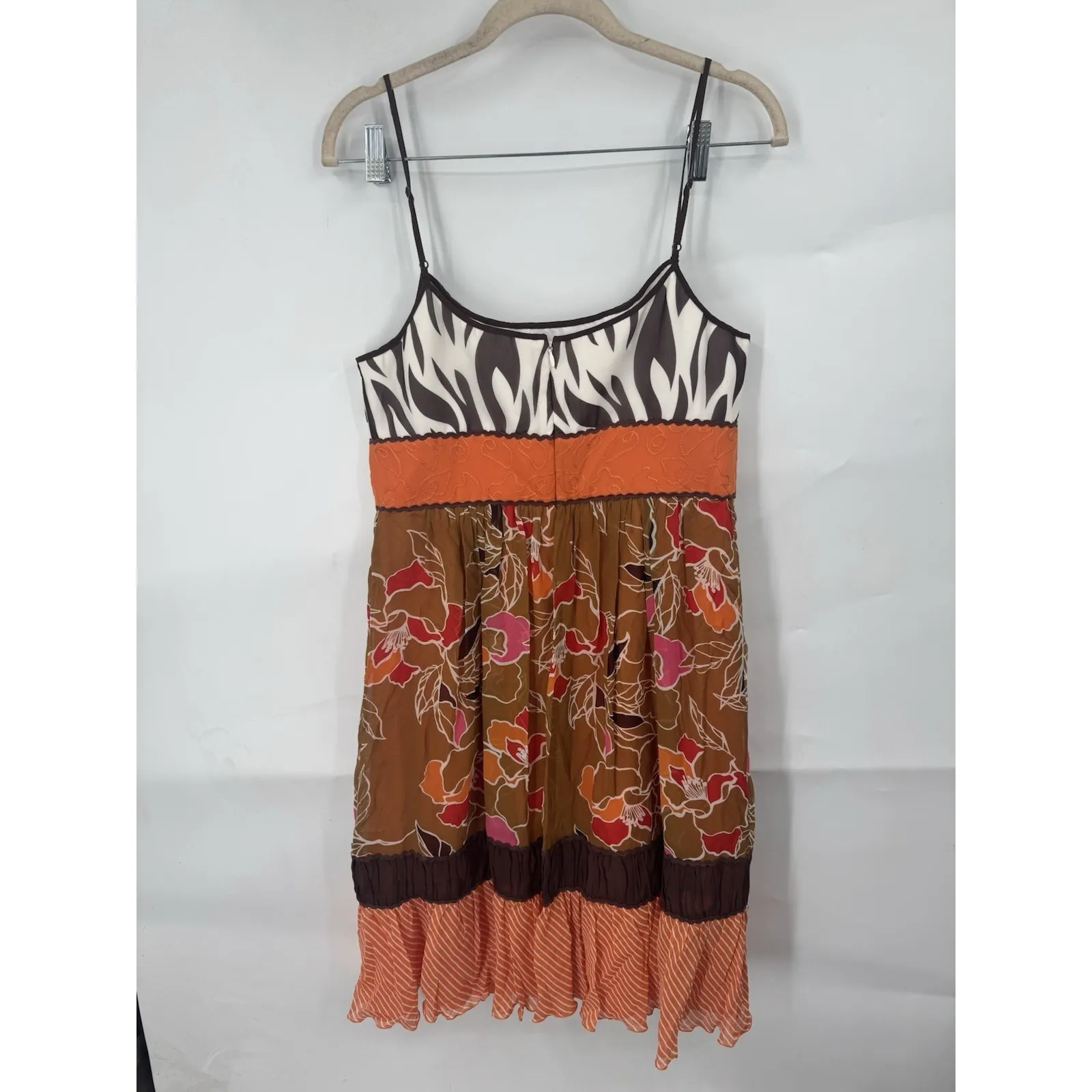 Max And Cleo 100% Silk Retro Y2K Dress Women 12 Orange Cottage Boho Peasant - Image 3