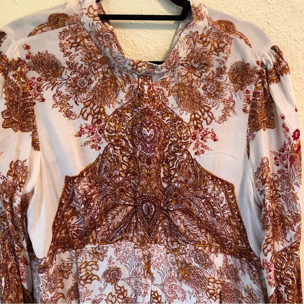 Free People Lady Luck Tunic Blouse L Cream/Rust - Image 5