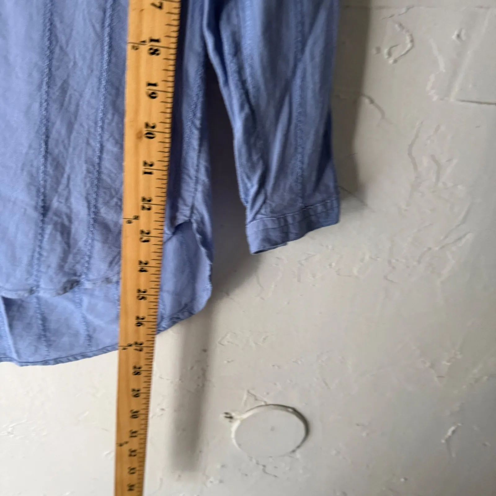 Old Navy Blue Striped V Neck Long Sleeve Tunic Shirt Top S Cotton Blend Cottage - Image 4