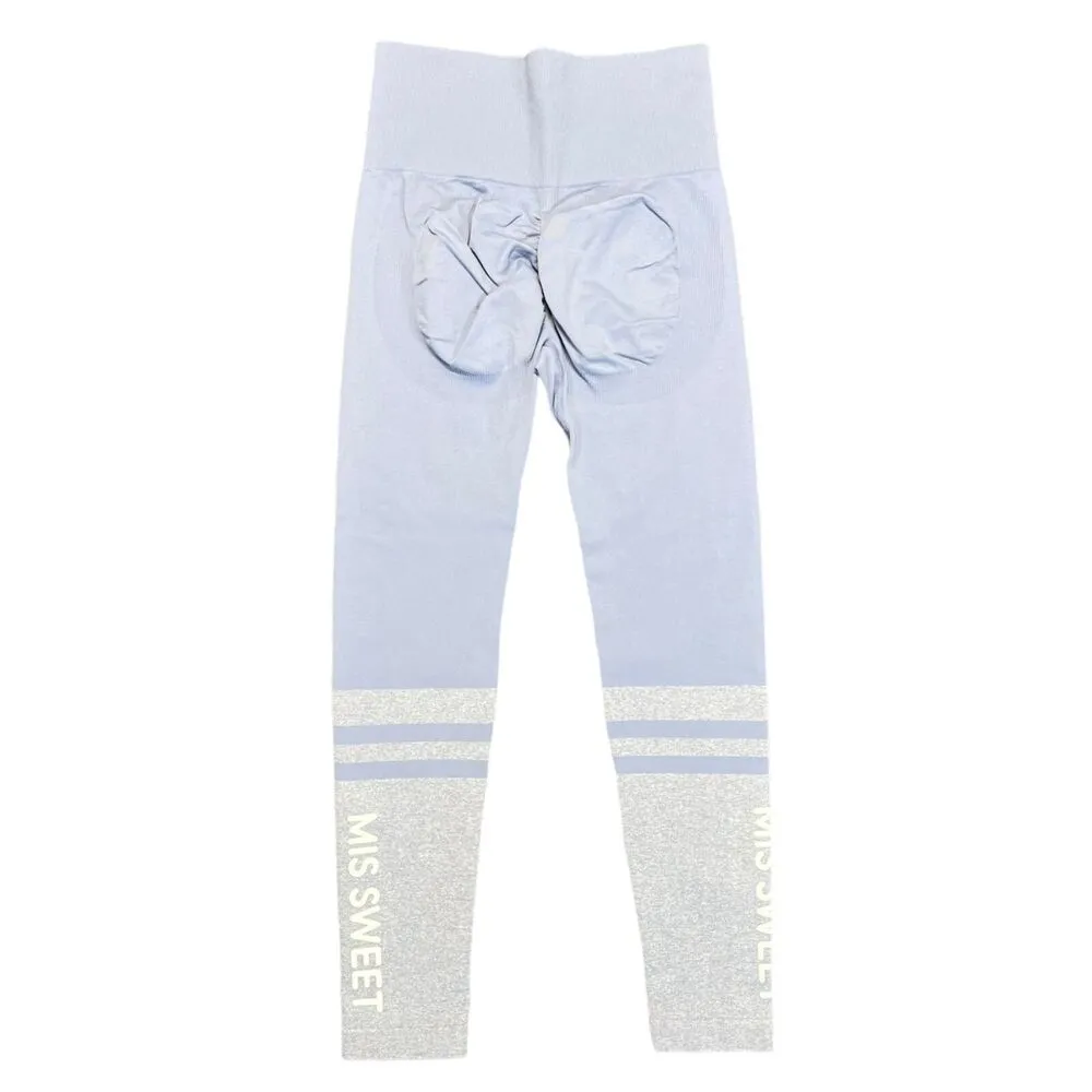 Mis Sweet Womens Butt Lift Yoga Workout Leggings Blue Gray Medium EUC - Image 3