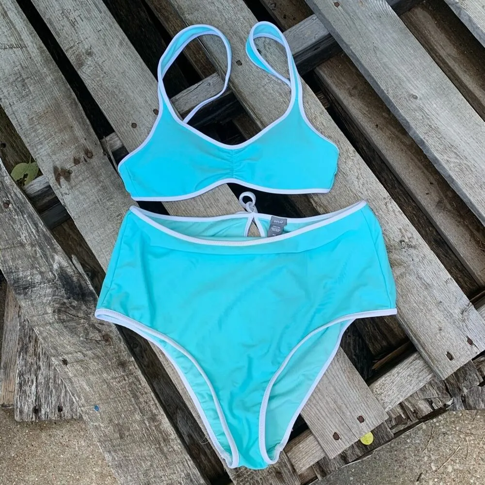 Aerie Scoop Piping High Waist bikini set teal - Image 2