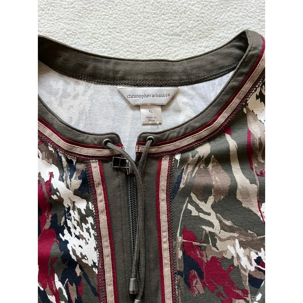 CJ Banks Top Womens Brown Blue Red White Shirt Blouse Full Zip Camo Casual Sz XL - Image 2