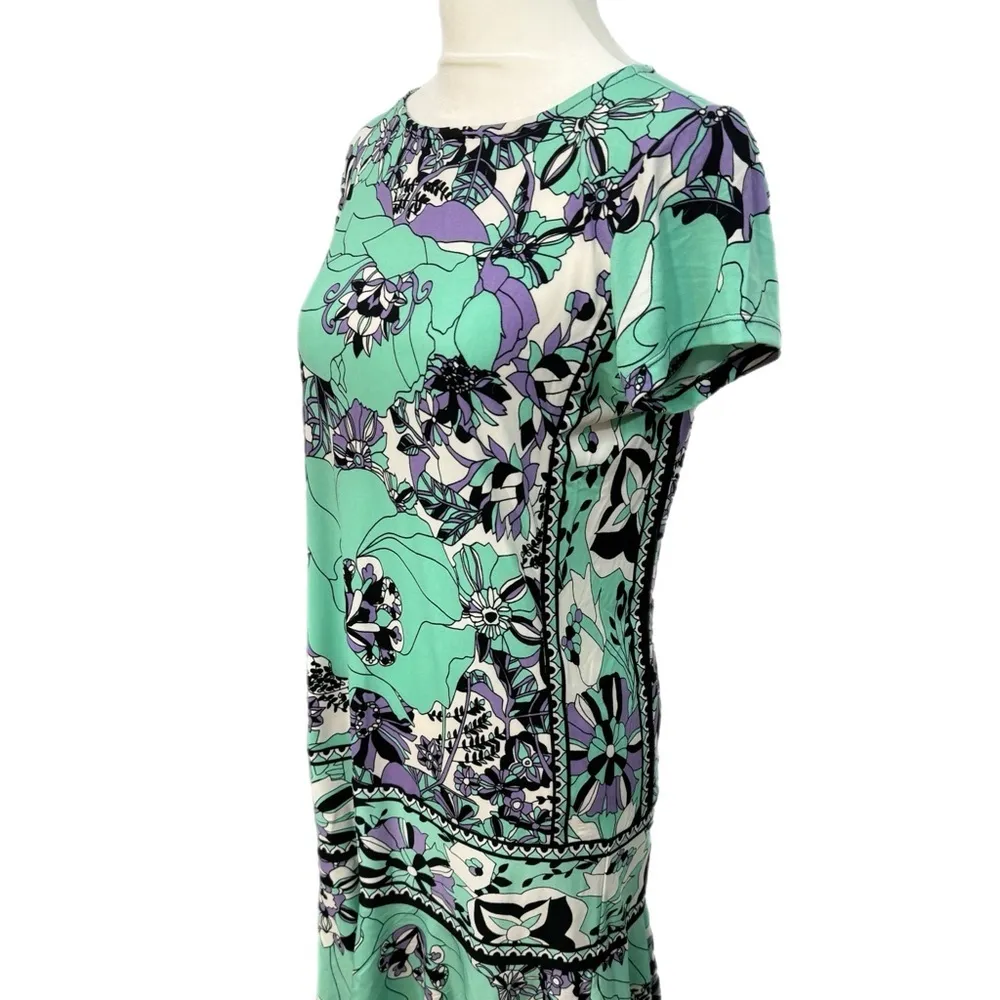 DONNA MORGAN Women’s Size 4 Floral Dress Short Sleeve Mini Ruffle Hem Green - Image 5