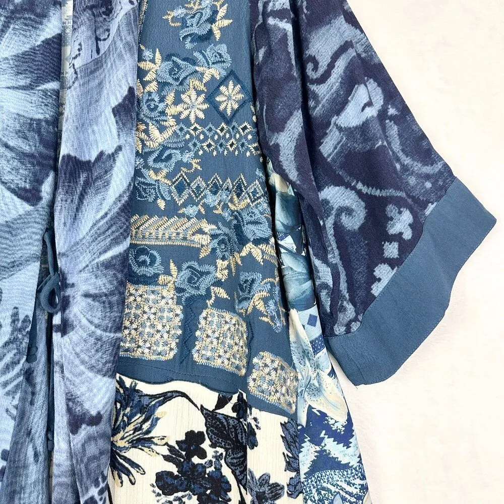 John Mark Print Embroidered Kimono Size Medium Floral Patchwork Boho - Image 3