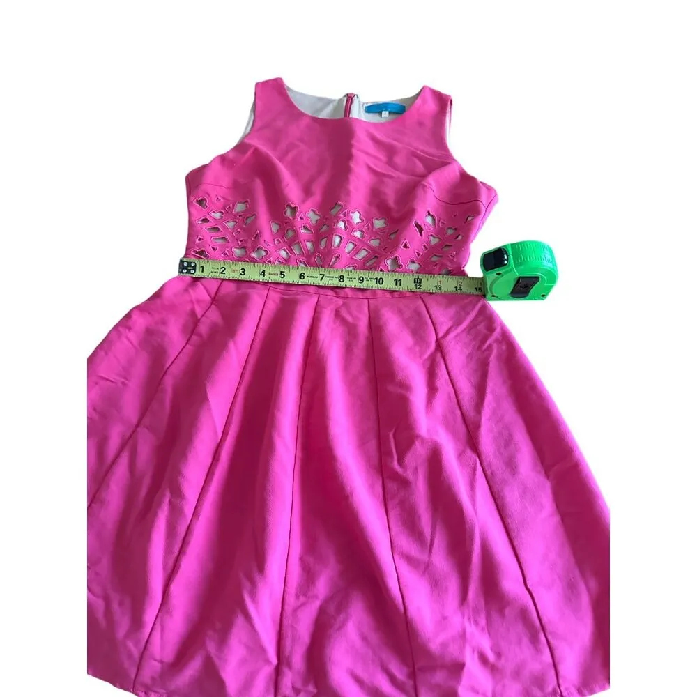 Womens Pink Skater Dress With Laser Cut Details Back Zip Closure - Image 12