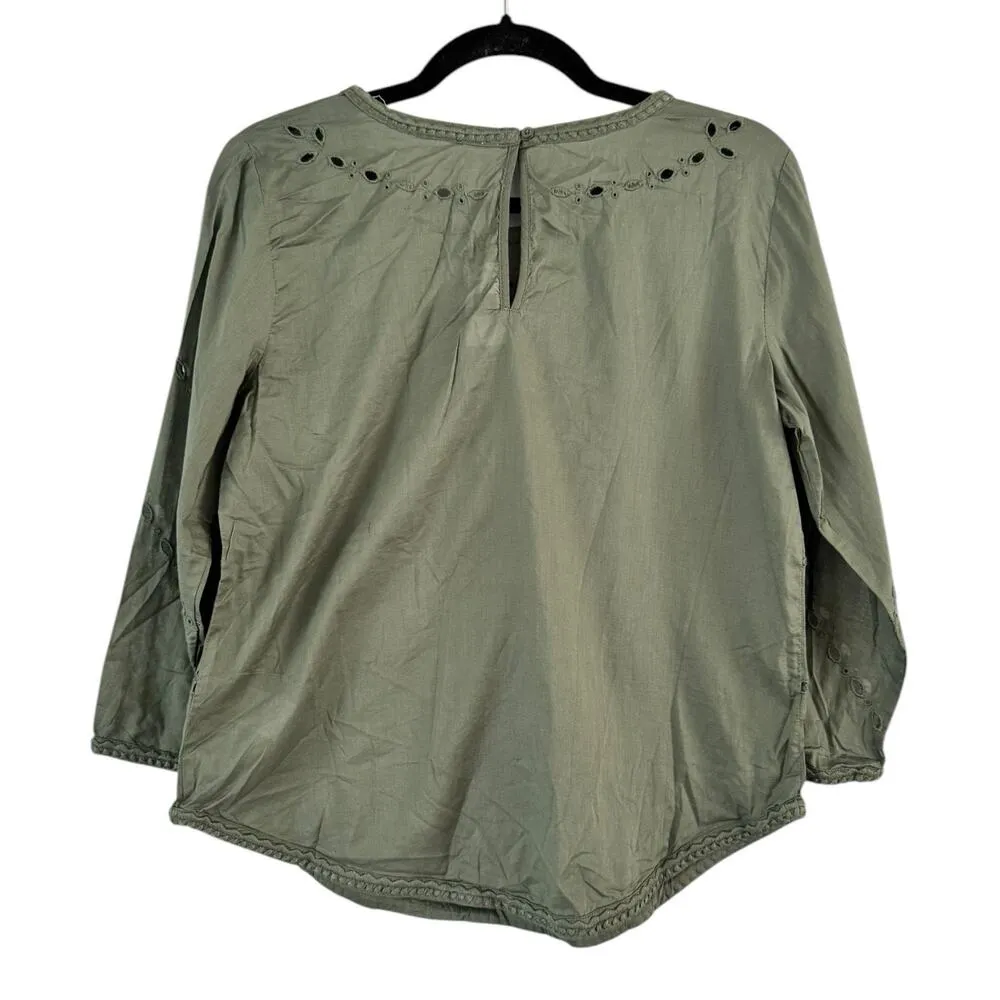 NWT Gap Sage Green Popover Cotton Eyelet Long Sleeve Top Women’s Size XS - Image 2