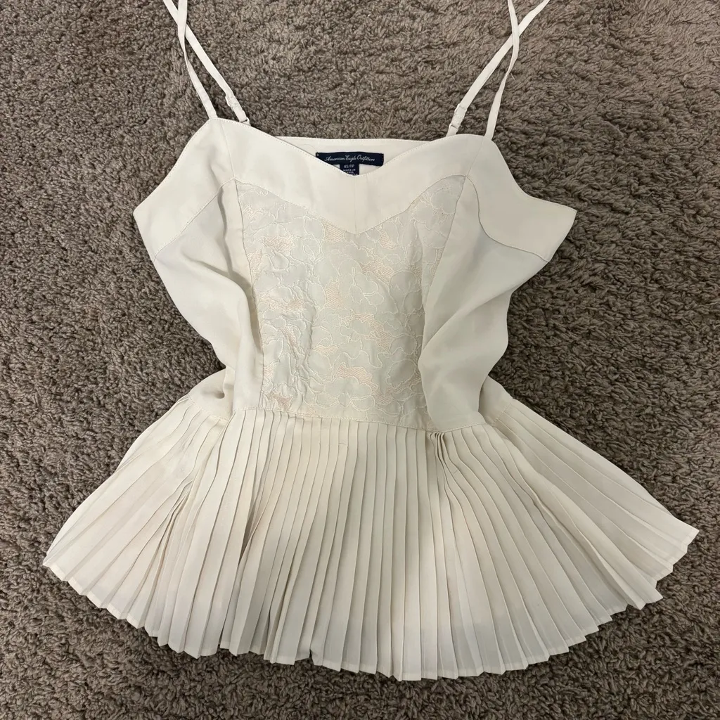 Vintage Y2K American Eagle Embroidered Babydoll Pleated Tank Top - Image 2