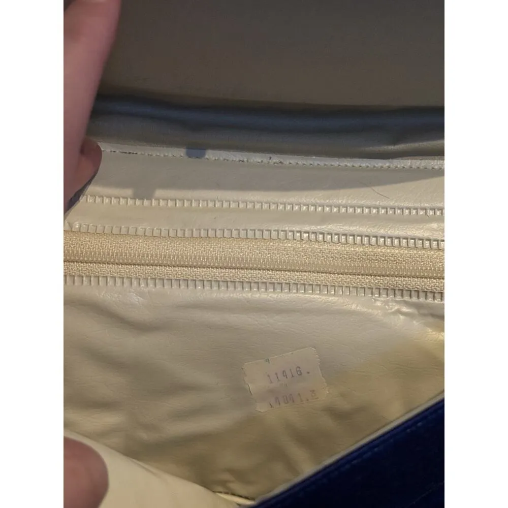 VTG Blue Satin Clutch Shoulder Purse With Gold Colored Strap Night Out Retro - Image 8