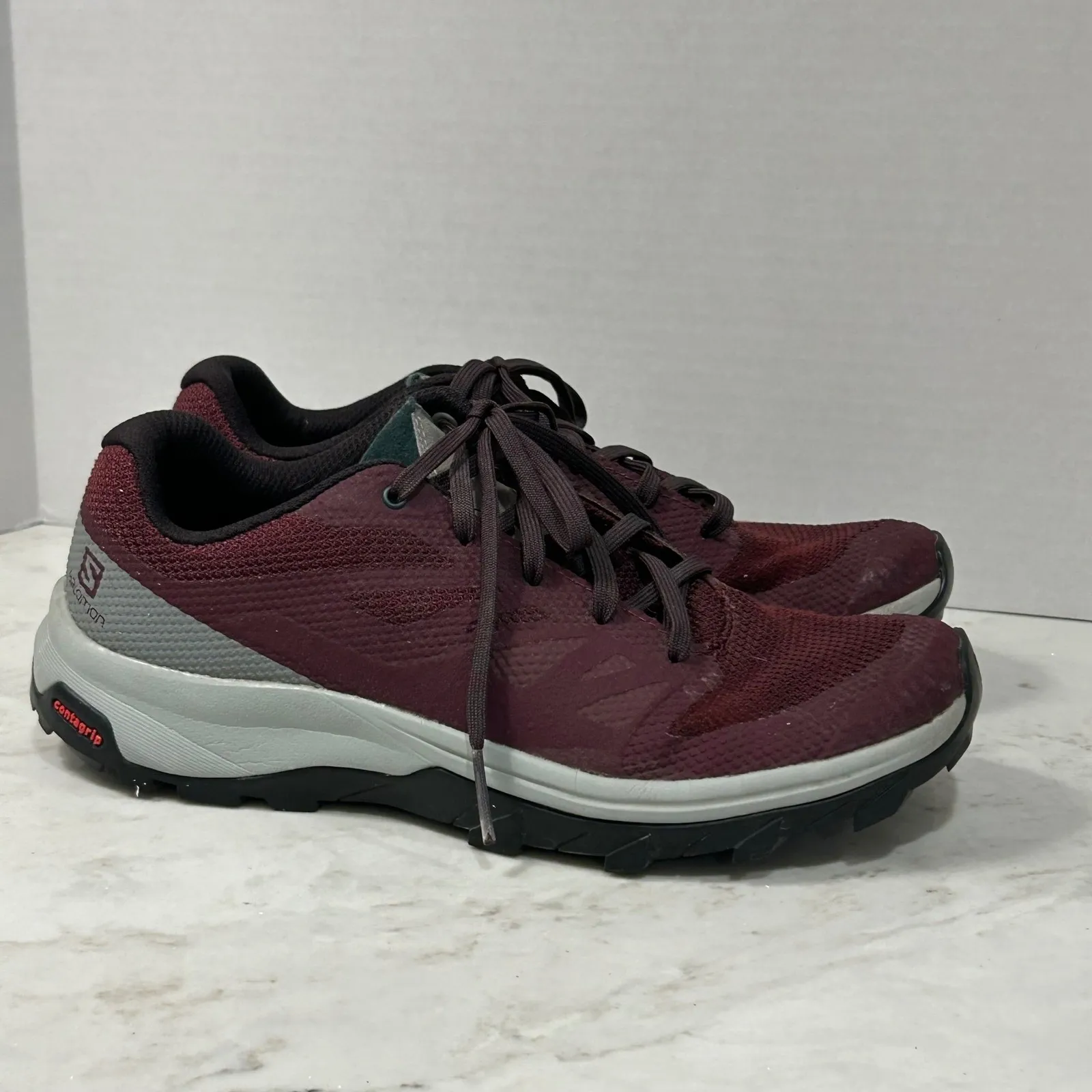 Salomon OUTline GTX Hiking Trail Running Shoes Womens Size 8 Burgundy Contragrip - Image 3