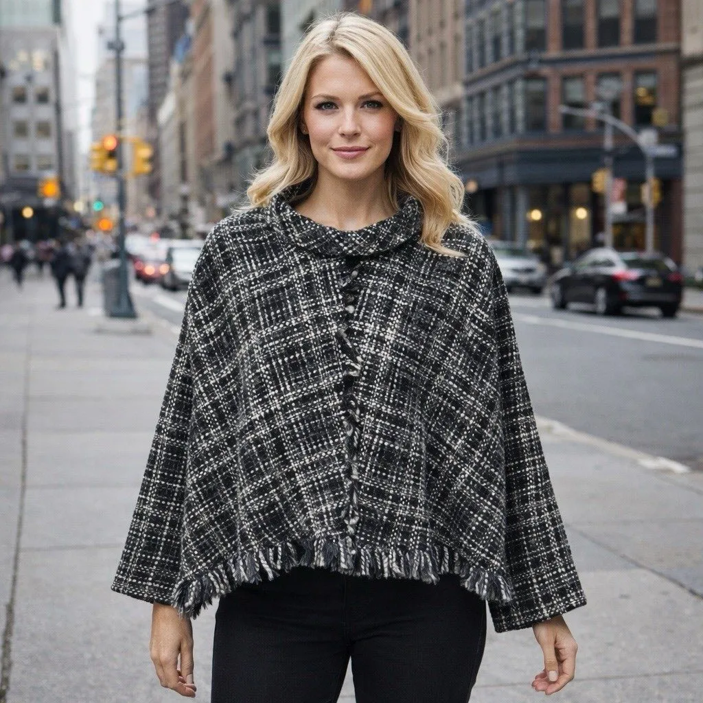 NWOT Zara Tweed Turtleneck Cape Poncho Pullover City Chic Career Old Money M - Image 2