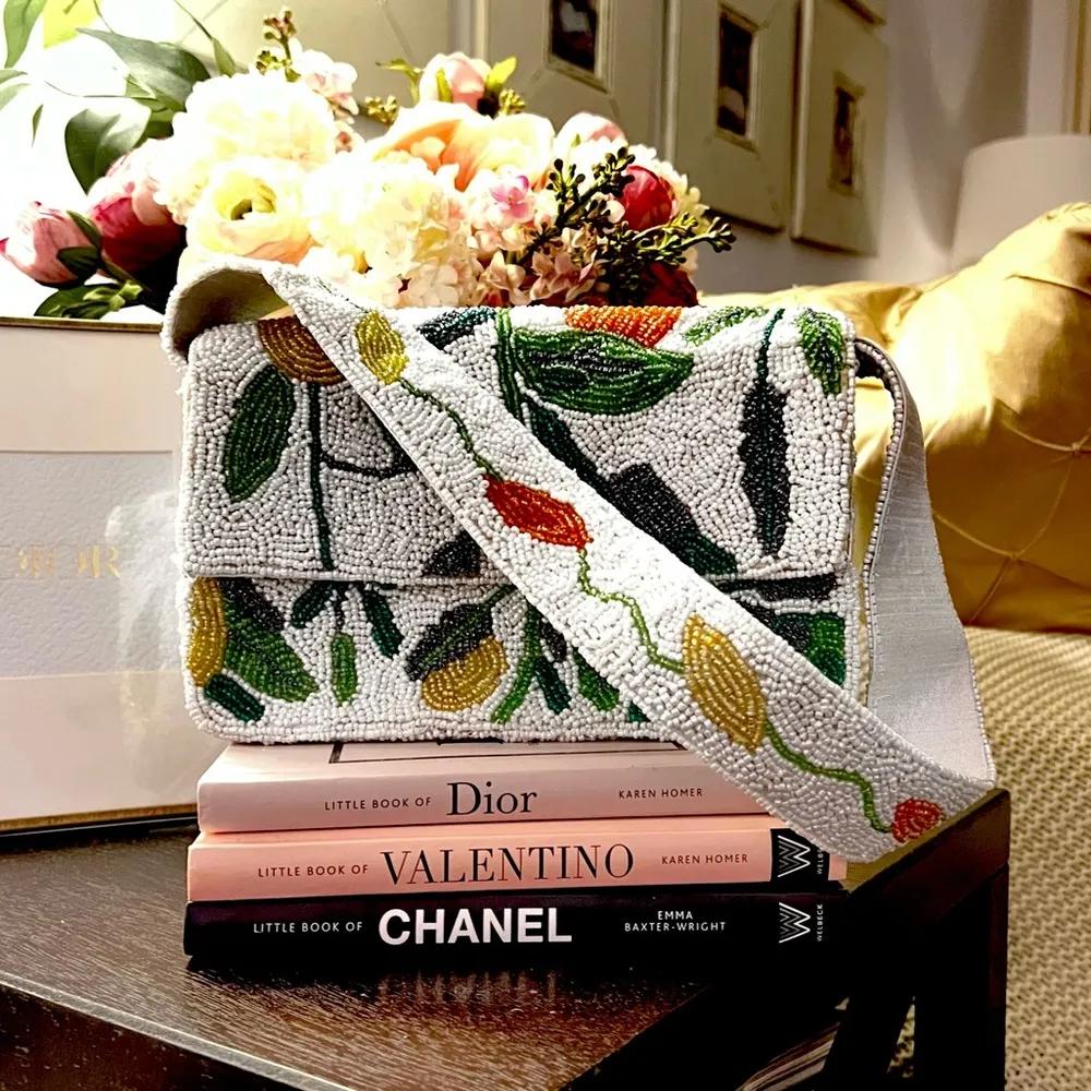 NWOT LuLu NYC Beaded White Lemon Orange Mini Bag Viral Tik Tok - Image 3