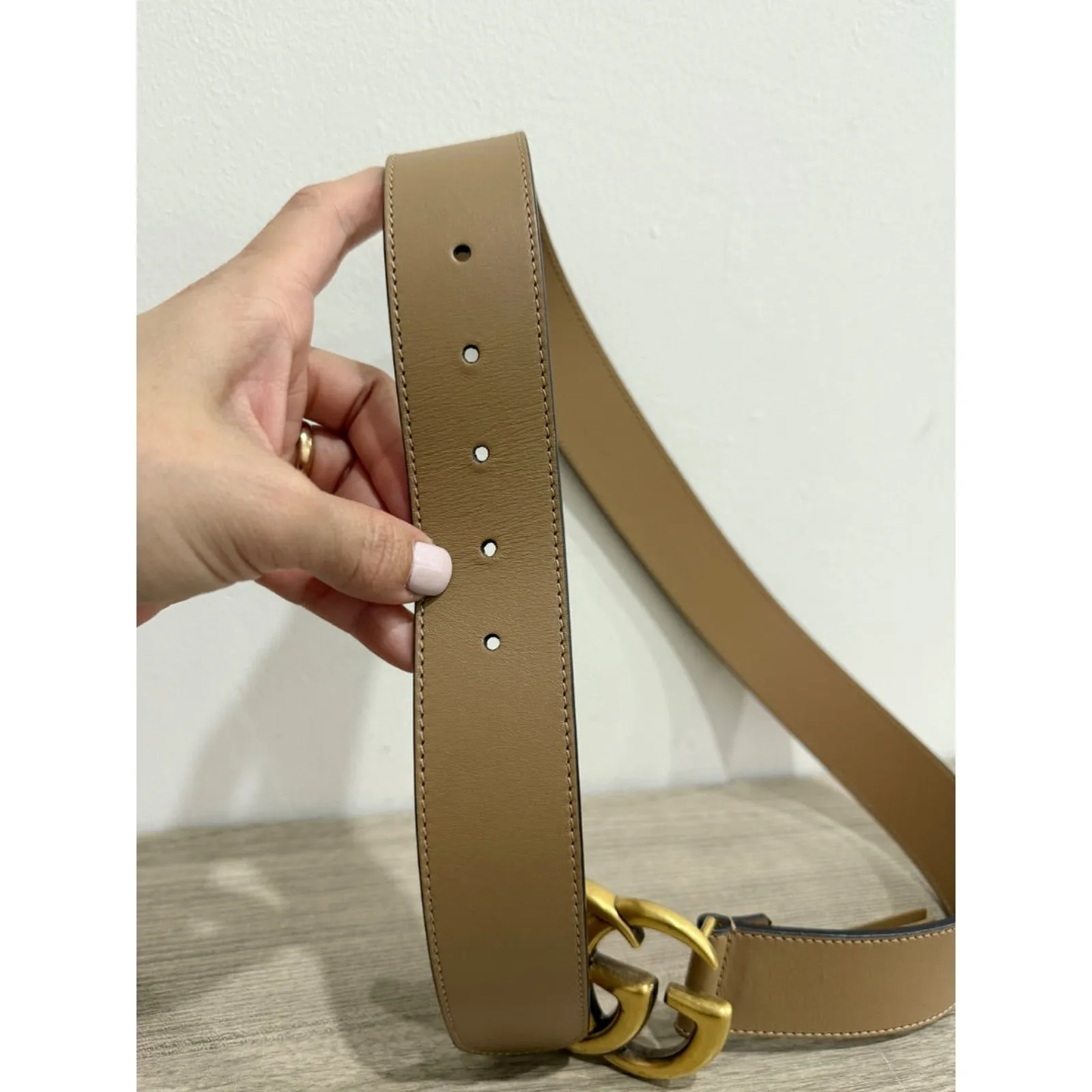 Gucci Leather Wide GG Marmont Gold Buckle Belt Tan Women's Size 75 - Image 6