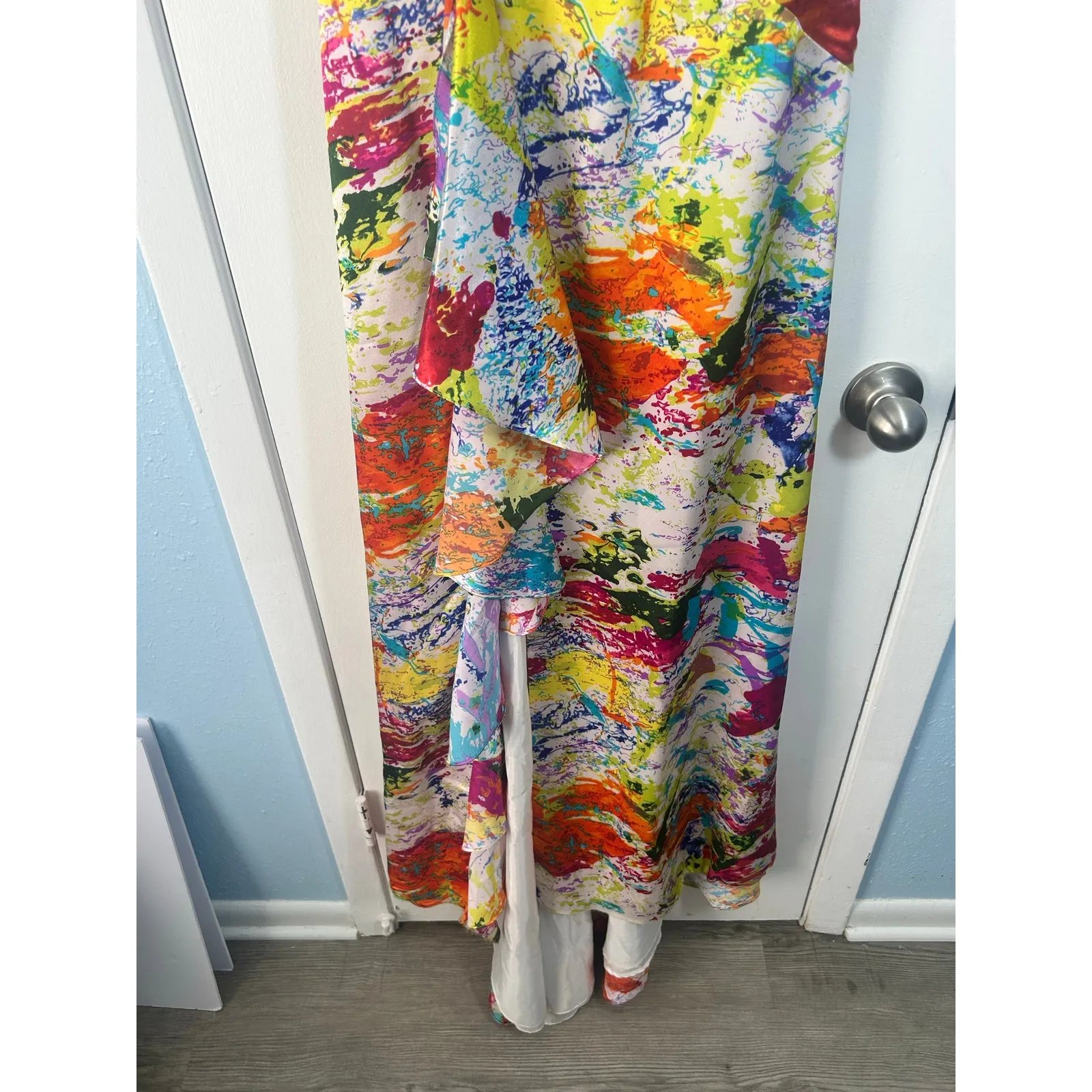 Night Moves Formal Dress Size 2 Rainbow Watercolor Rhinestones Prom Hoco - Image 5