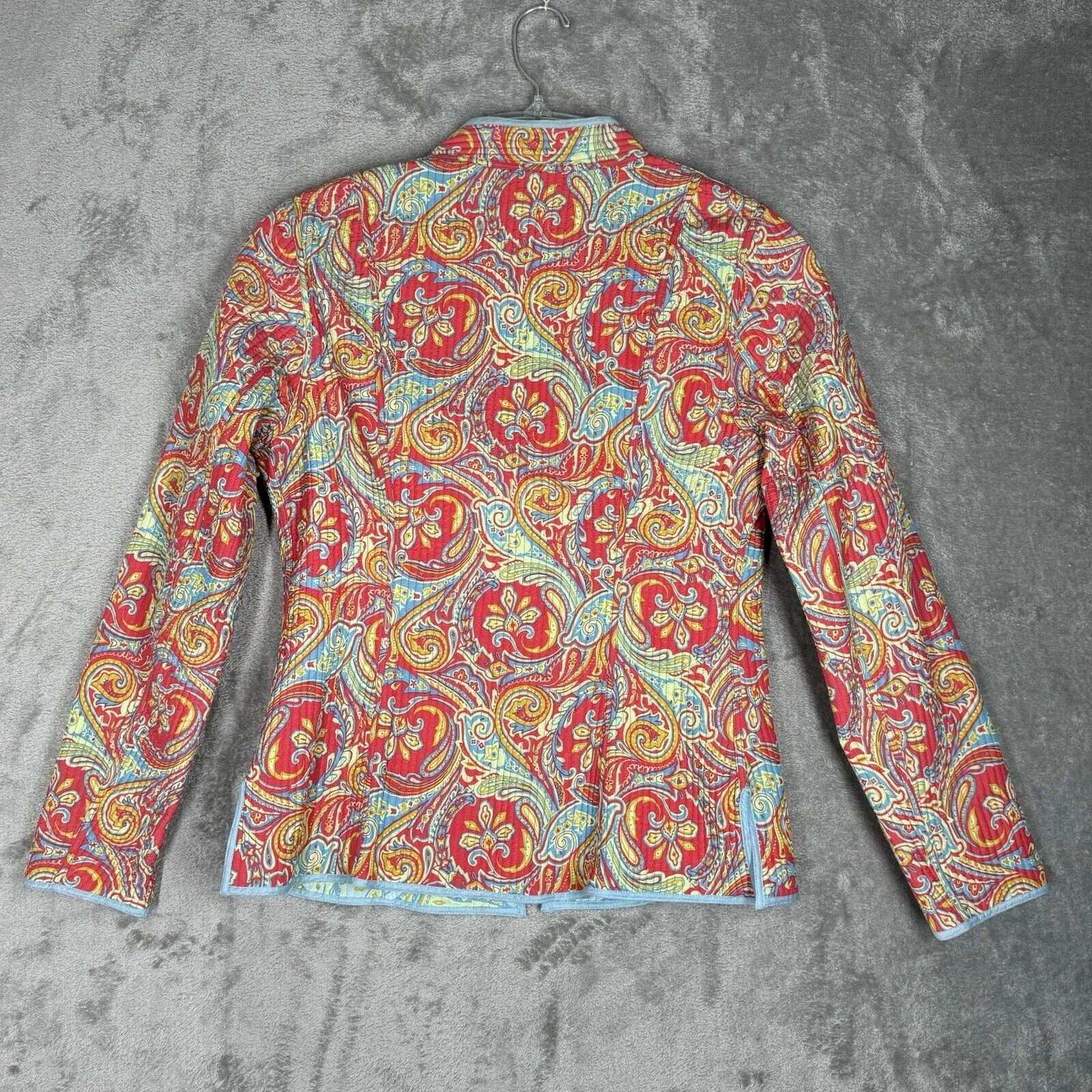 J. McLaughlin Jacket Women Small Green Orange Floral Quilted Boho Granny Grandma - Image 4