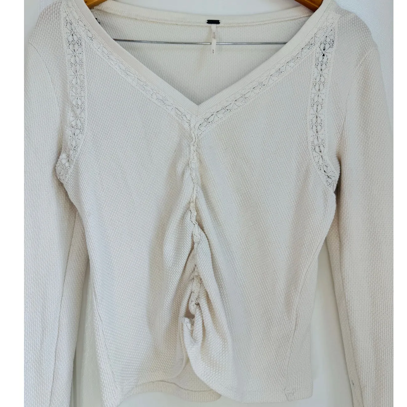 Free People Wear Me Out Thermal‎ Mesh Lace Cuff Sleeve Top Medium Cottagecore - Image 7