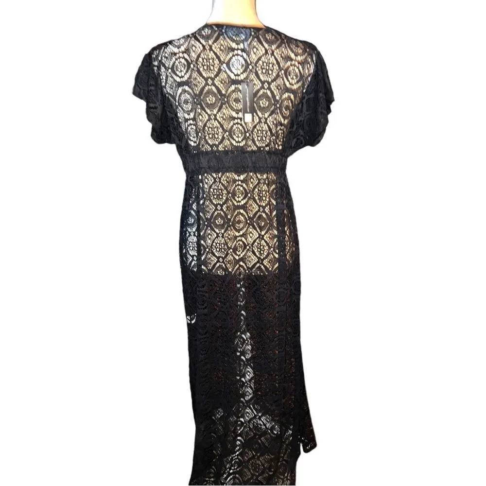 Spiaggia Dolce gorgeous black lace maxi swim coverup! Nwt! Size L - Image 5