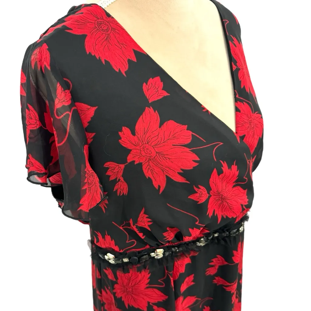 CHANGES By TOGETHER Women’s Sz 16 Midi Dress Romantic Red Black Floral Whimsical - Image 2