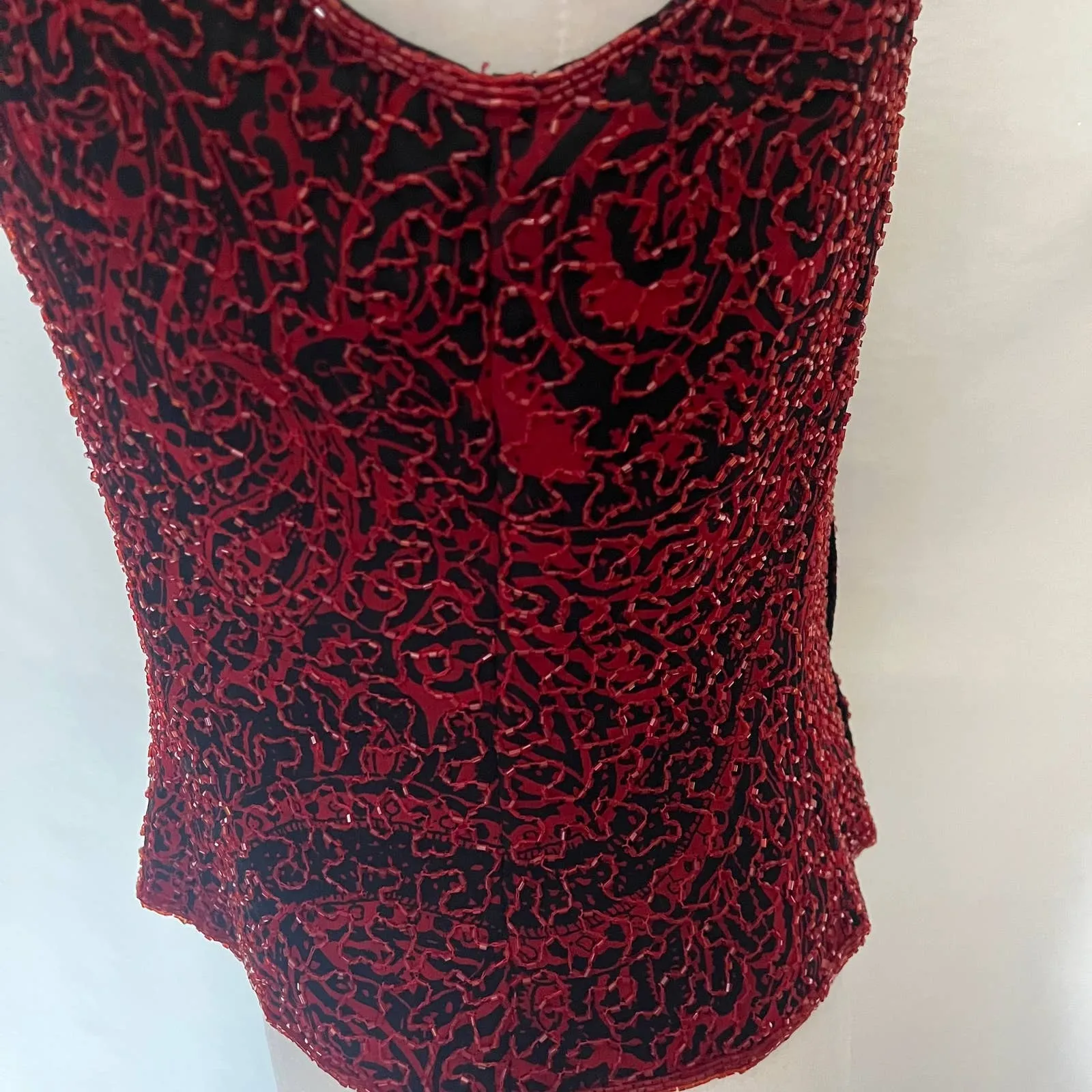 Vintage Y2K Andretta Donatello Silk Beaded Top Sz L Red Whimsigoth Party Indie Size L - Image 5