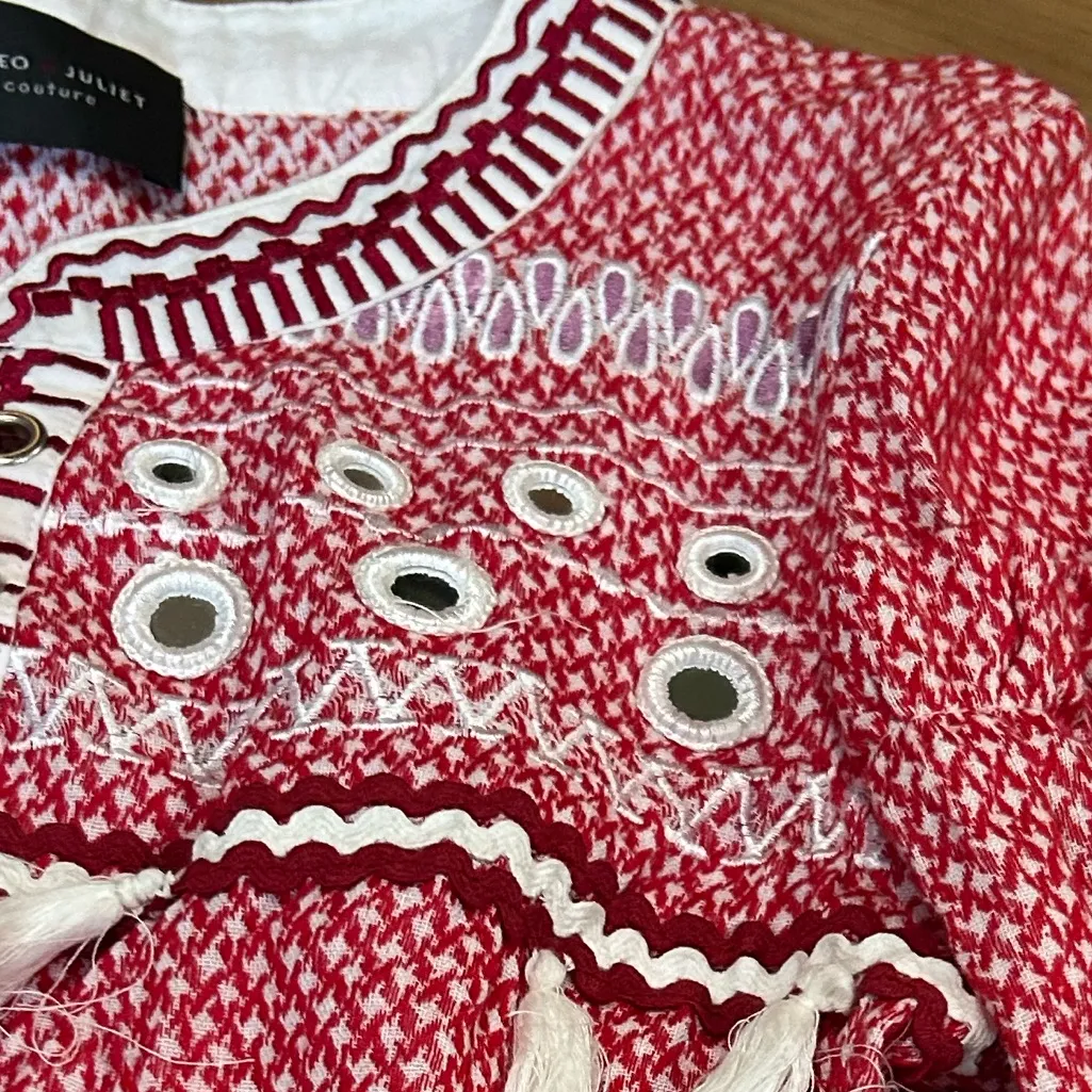 Romeo & Juliet Couture Red and White Bohemian Knit Long Sleeve Top NWT Size S - Image 4