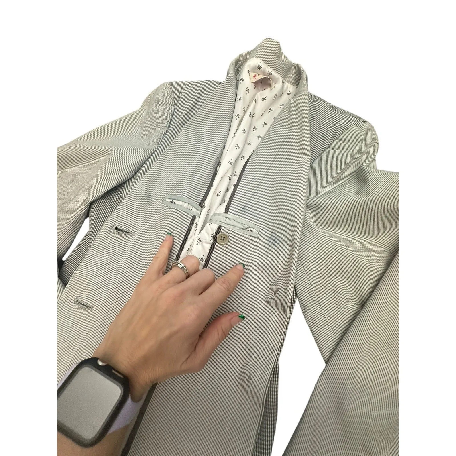 Brooks Brothers Red Fleece Blazer Women's Size 14 Stripe Check Gray #ST13-5 - Image 8