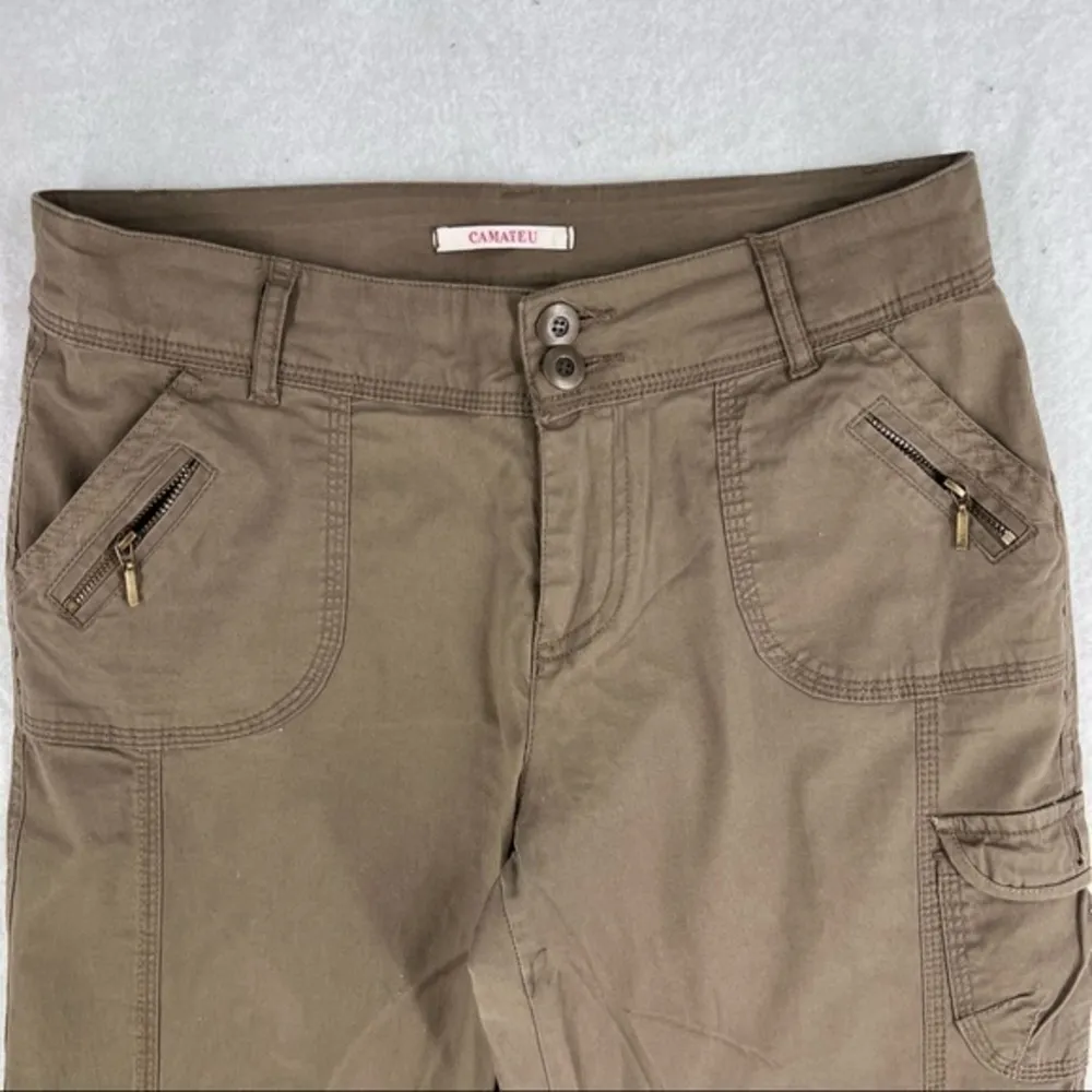 Camaieu Roll Tab‎ Crop Cargo Pant Brown Size 8 - Image 3