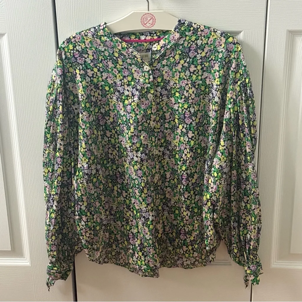 Anthropologie Maeve Ashleigh Puff Sleeve Button Up Long Sleeve Shirt in Floral - Image 2