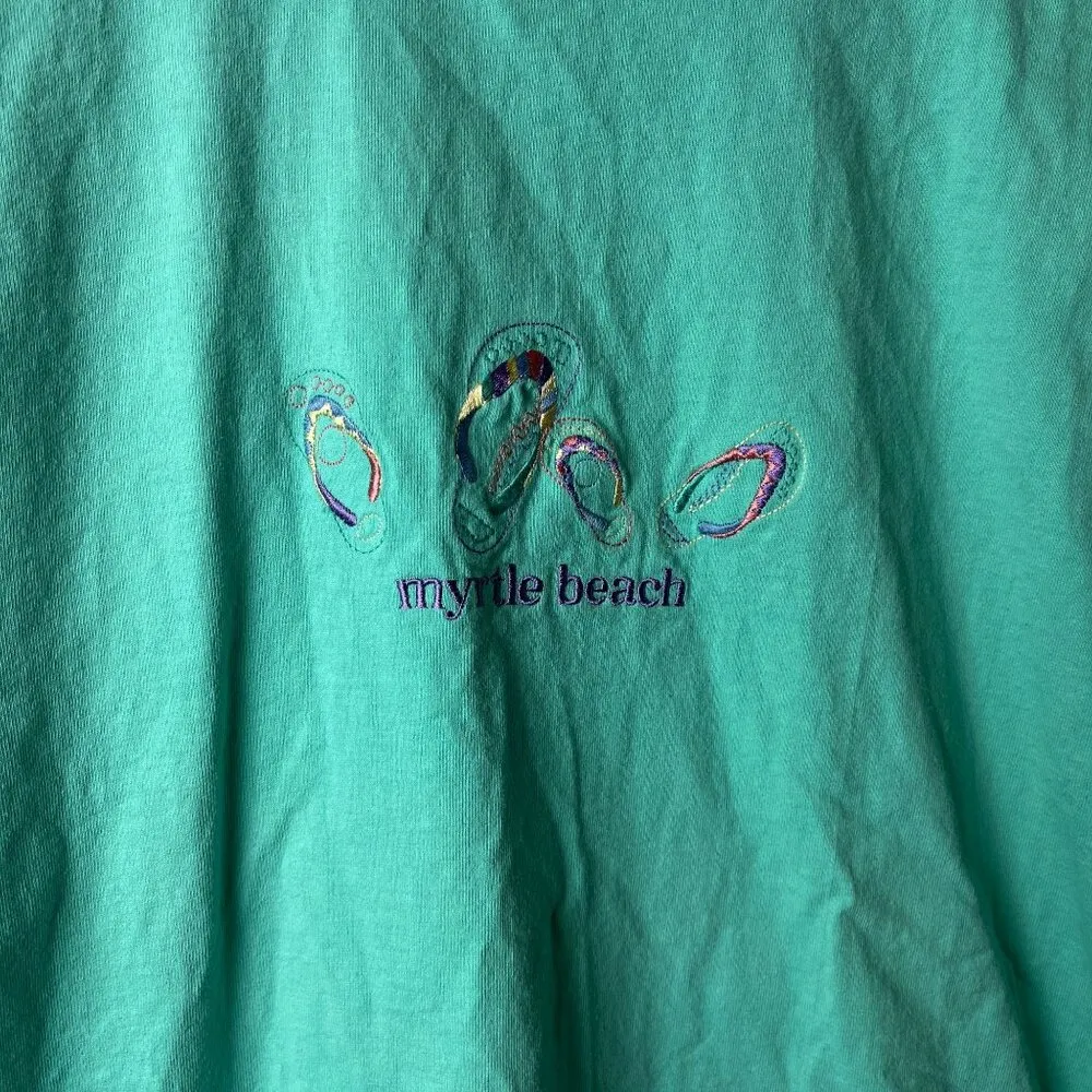 Vintage Myrtle Beach T Shirt Green Large L Destination Summer Sandals Solid Logo - Image 11