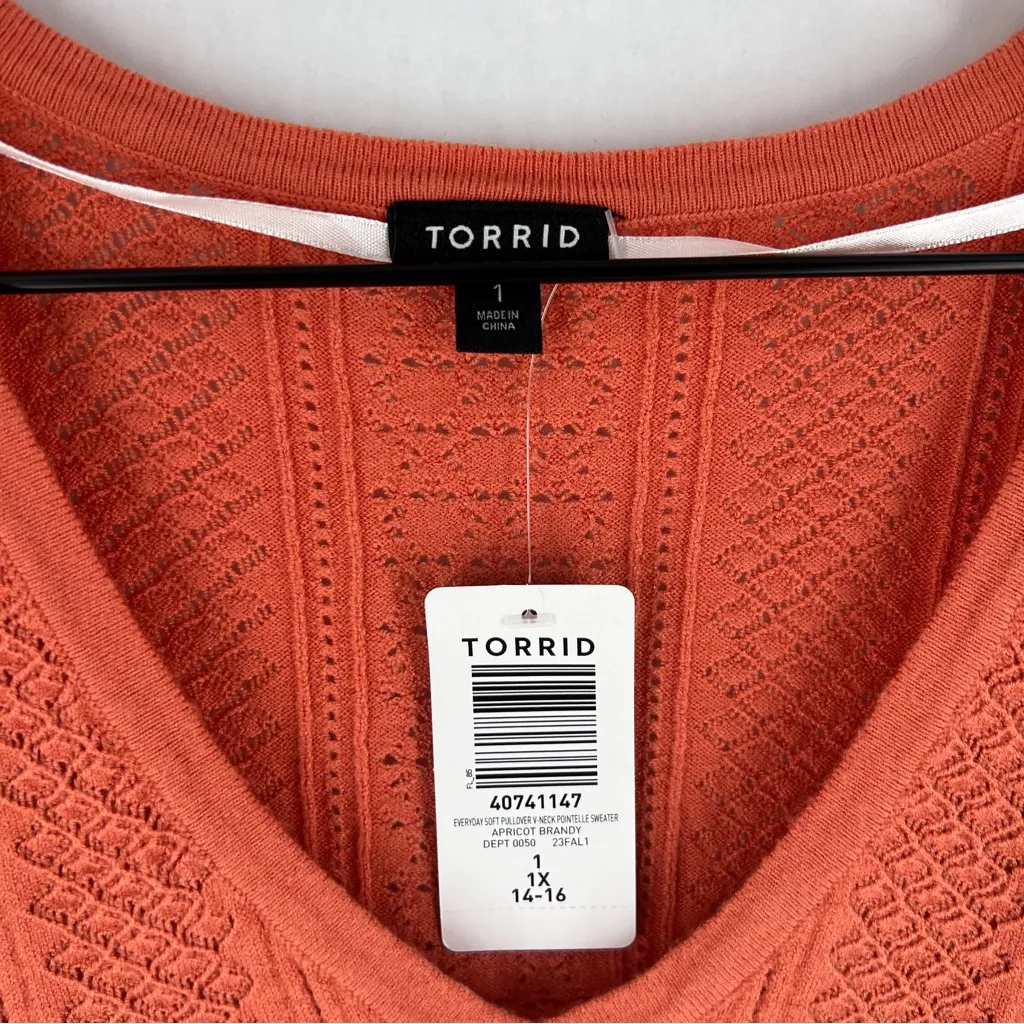 Torrid Everyday Soft Pullover V-Neck Pointelle Sweater‎ Apricot Brandy Size 1X - Image 3