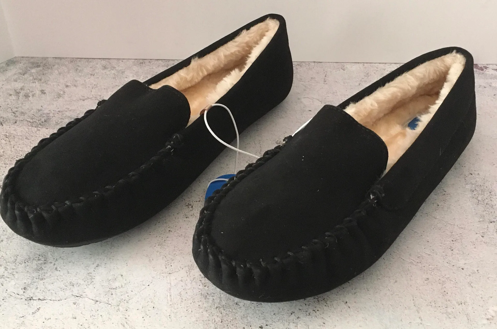 Black Moccasin Slippers, Size 10 - Image 3