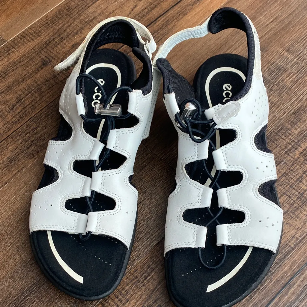 Ecco Black and White Comfort Foam Sandals - Image 9